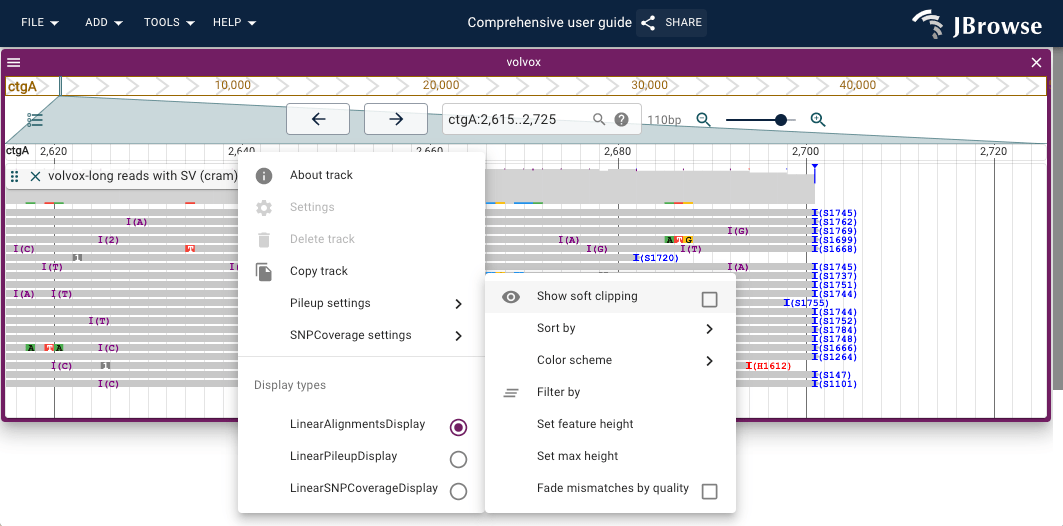 The soft clipping option is a toggle in the 'Pileup settings' menu.