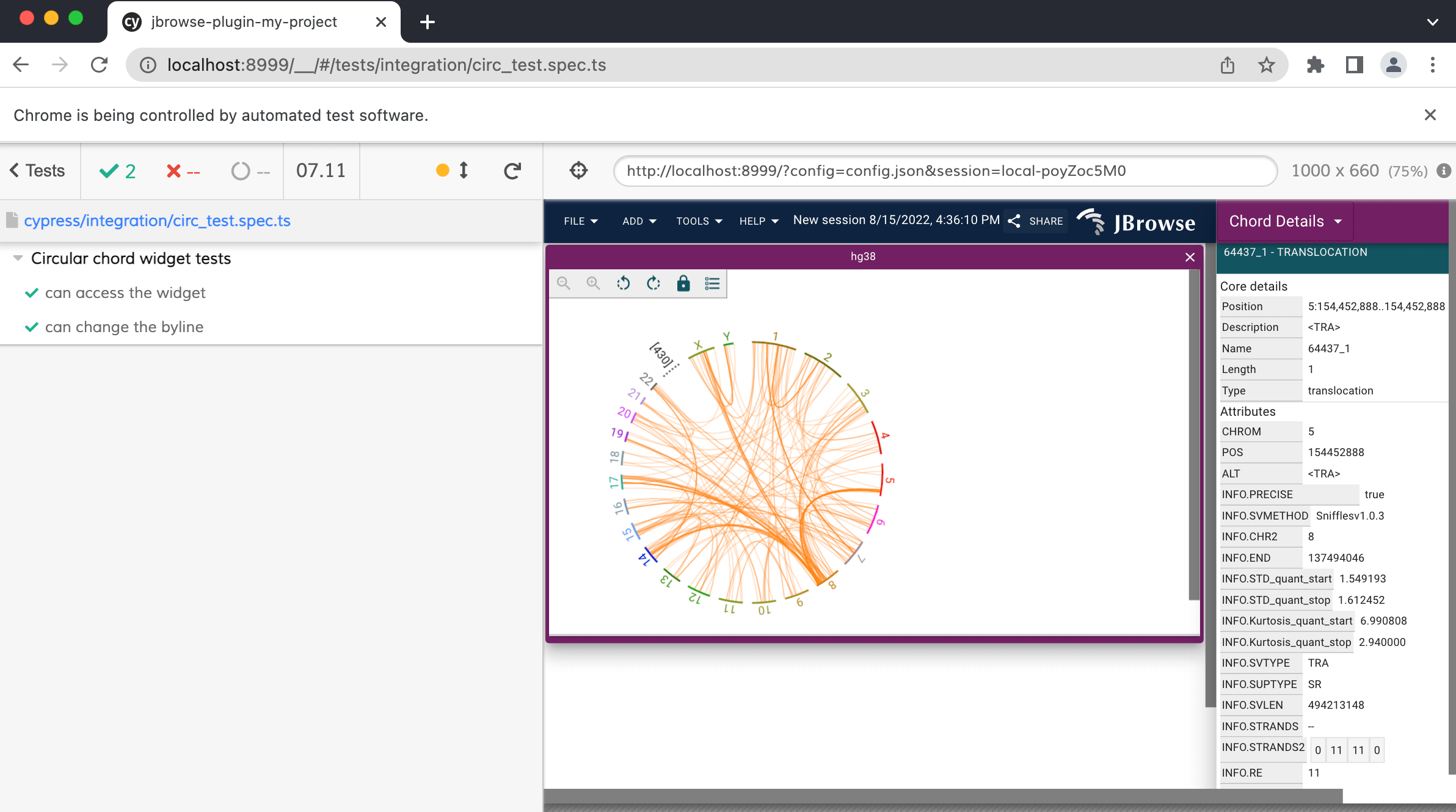 A screenshot of a cypress test running with the built-in browser; this is what your test should look like (and pass) when finished here.